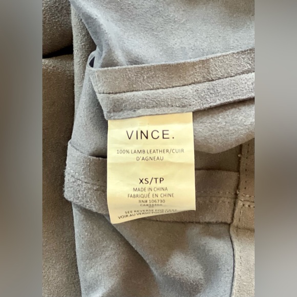 VINCE Lamb Leather/Suede V-Neck Shift Dress In Light Blue Size XS - Picture 8 of 12